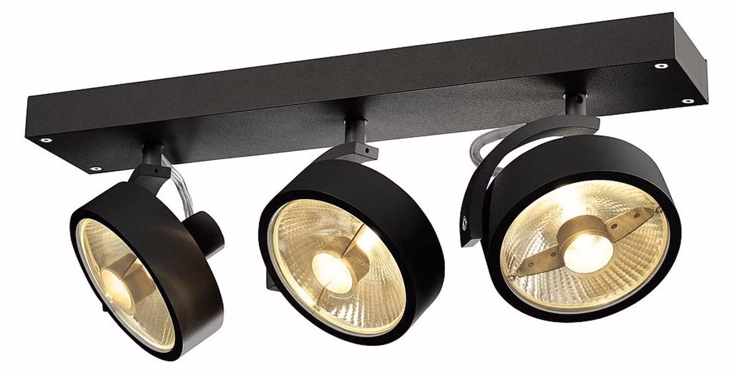 Plafoniera Kalu con 3 faretti sulla barra, Variante: 450 x 180 x 90 mm, 3 x 75 W, nero