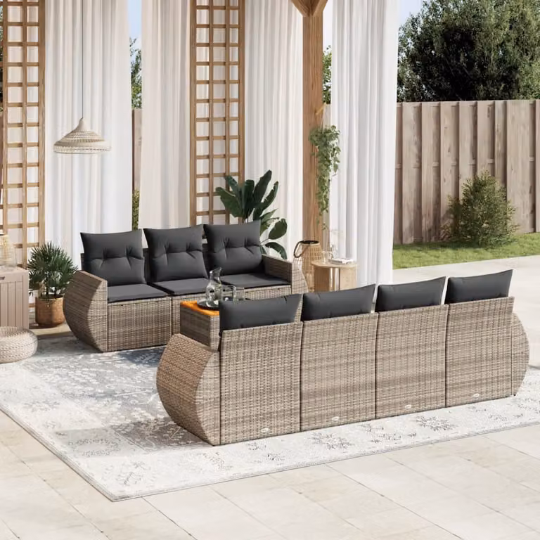 vidaXL Set Divano da Giardino a L con Cuscini Grigio in Polyrattan e Legno di Acacia
