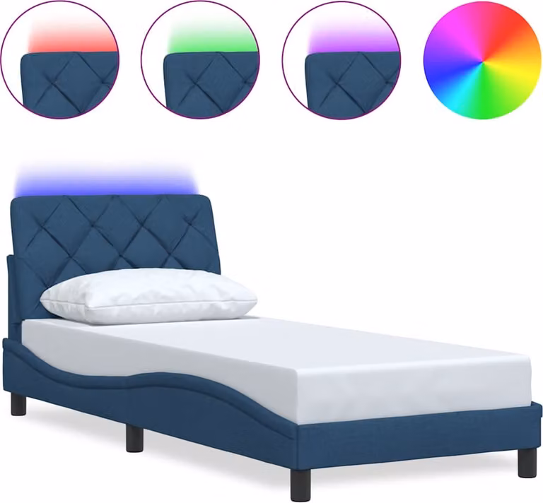Struttura letto con LED senza materasso Tessuto blu 90x200 cm
