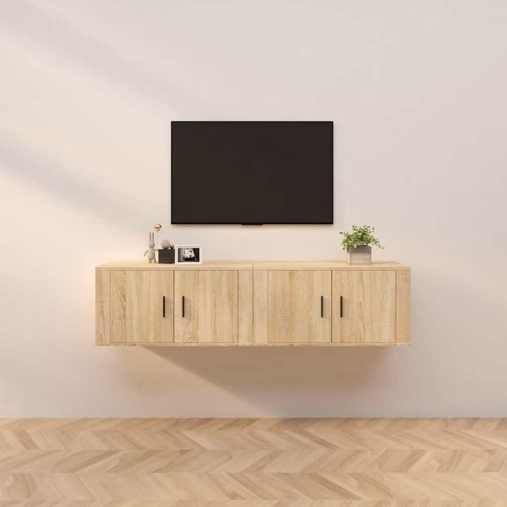 Set di 2 mobili porta TV da parete vidaXL in legno color rovere con finitura opaca L 80 x P 34,5 x H 40 cm