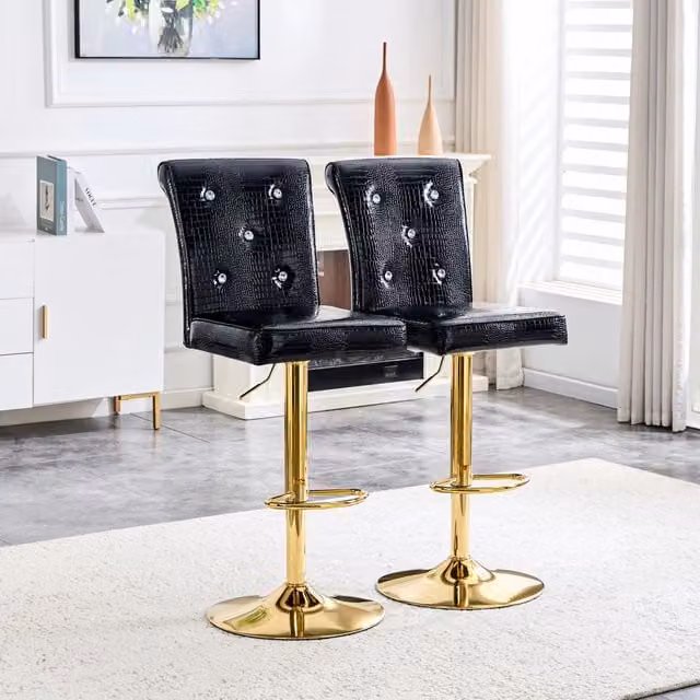 Set di 2 sgabelli da bar OKWISH vintage in PVC effetto pelle di coccodrillo nero con dettagli cristallo