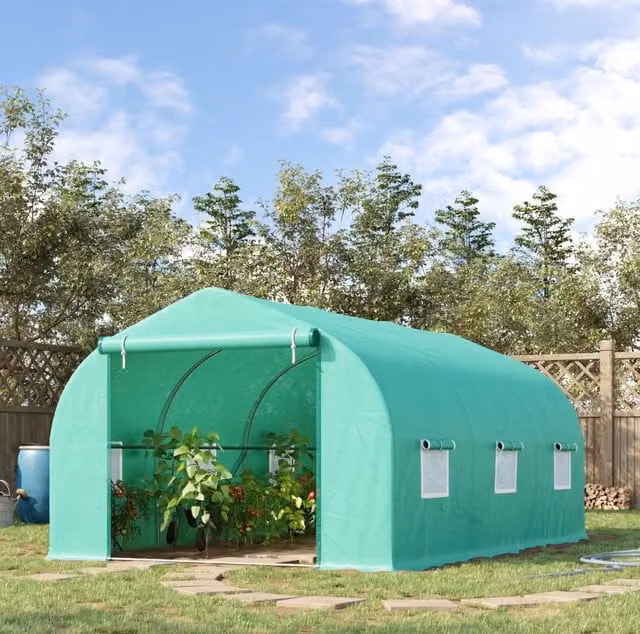 Serra in PVC verde con struttura in acciaio zincato 450x300x205 cm per coltivazione piante e ortaggi