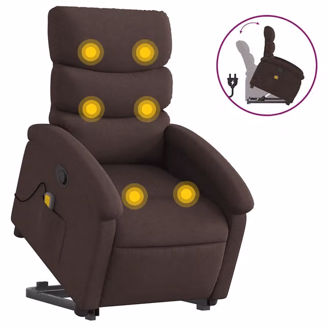 Poltrona | Sedia Relax Alzapersona Massaggi Reclinabile Marrone Scuro Tessuto