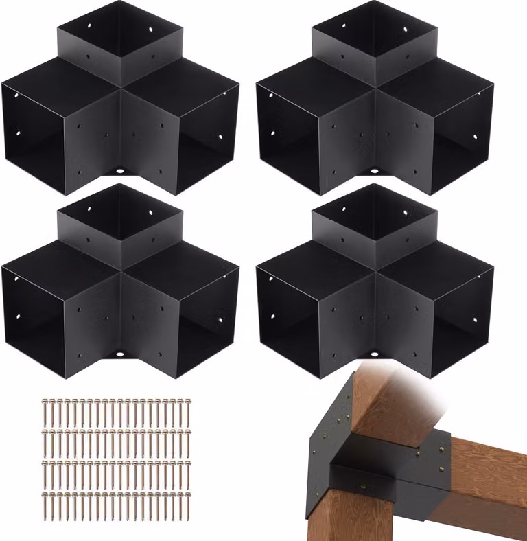 set di 4 connettori per pali realizzati con piastre d'acciaio spesse 2 mm Connettore angolare pergola Connettore in legno a 90° struttura a stivale Staffa angolare Trave in legno set di staffe per gazebo 270 x 270 x 202 mm