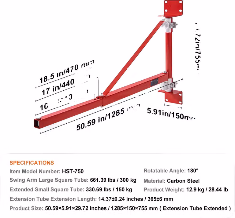 Braccio di supporto dell'argano elettrico, design regolabile, struttura in acciaio resistente, 150-300 kg