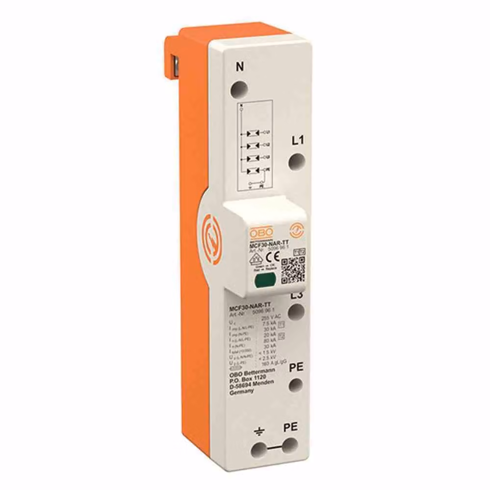 OBO Bettermann Vertr LightningController Rail 3-pin con NPE 255V MCF30-NAR-TT
