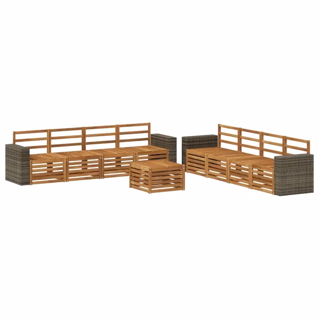Set di divani da esterno a forma di U vidaXL in legno di acacia con cuscini beige e tavolino da caffè – 2