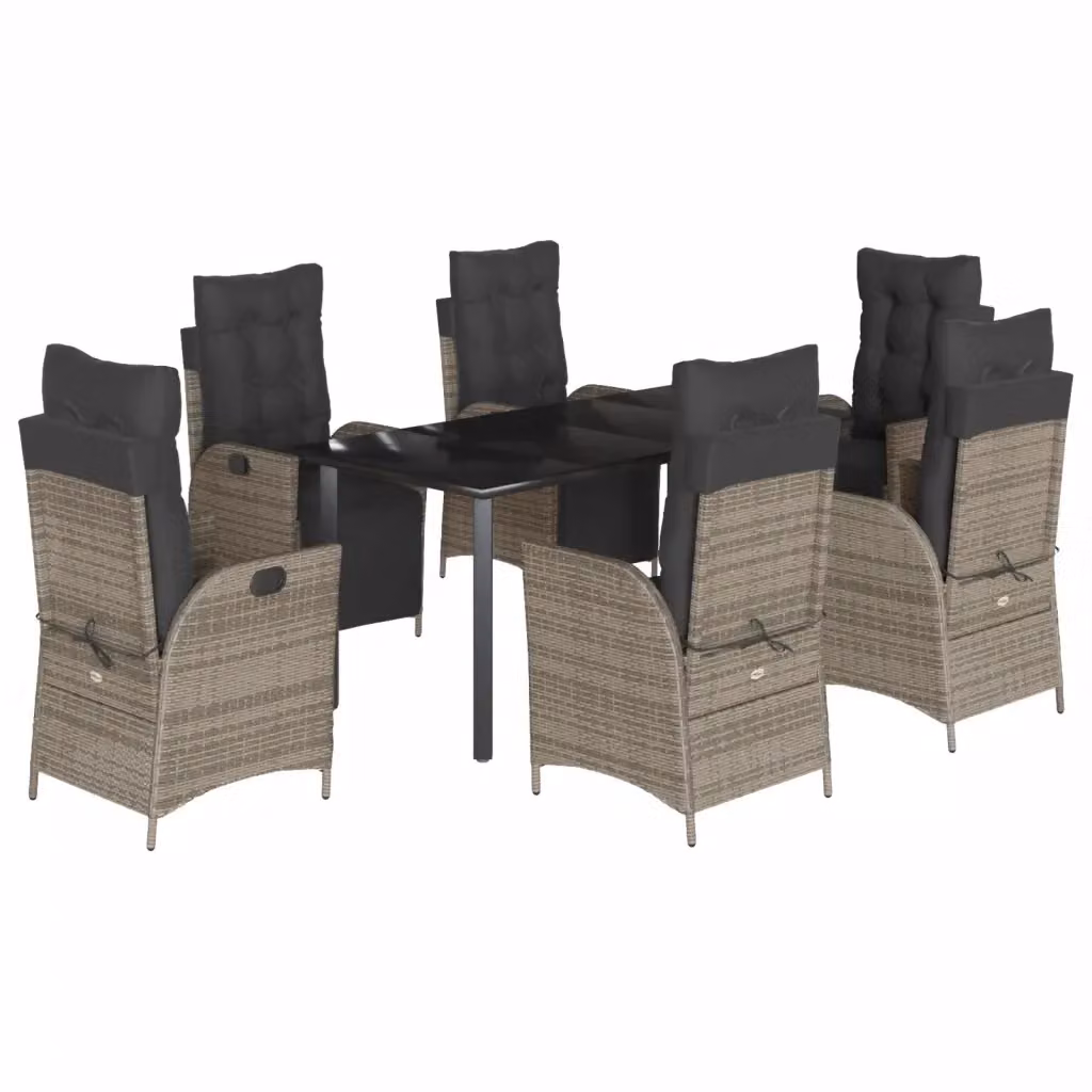 vidaXL Set da Pranzo da Giardino 7 pz in Polyrattan e Vetro Grigio e Nero – 2