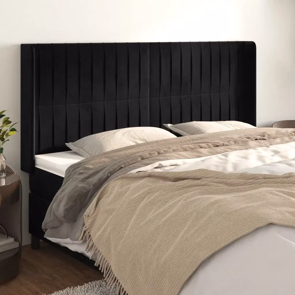 Testata del letto ad orecchio in velluto nero con design classico L: 163 cm, P: 16 cm, H: 118/128 cm – 2