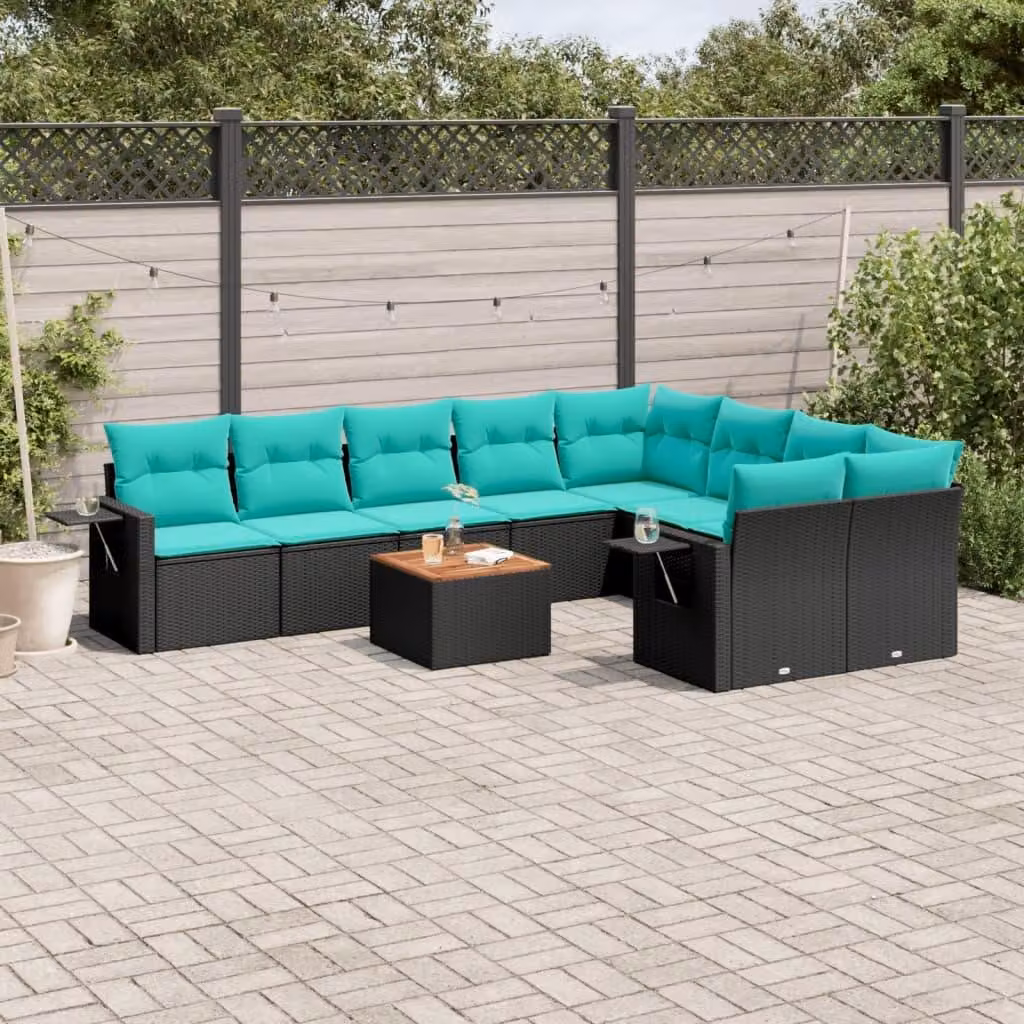 Maison Exclusive - Set da giardino 10 pezzi con cuscini, polyrattan nero