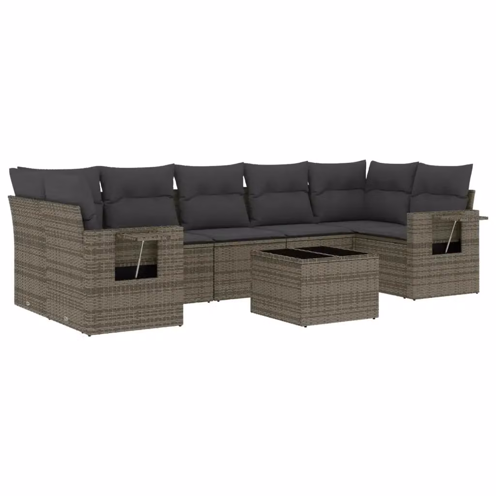 Set Divano da Giardino vidaXL 8 pz in Polyrattan Grigio con Cuscini e Tavolino – 2