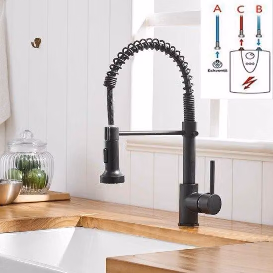 Rubinetto da cucina Ibenzoa® in ottone cromato – bocchetta girevole a 360°, miscelatore monocomando con attacco per doccetta, cartuccia in Vetroceramica, a risparmio idrico, ideale per cucina e bagno