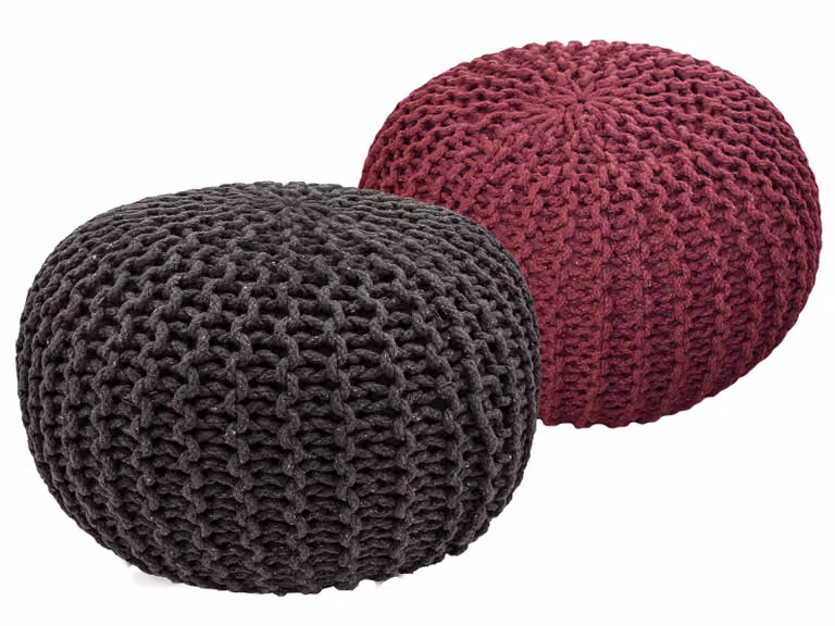 Set di 2 pouf a maglia pouf sedile pouf sedile pouf cuscino da terra Ø 55cm grigio/neon