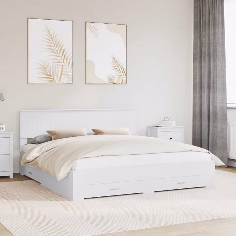 Struttura del letto moderna vidaXL in legno ingegnerizzato bianco con cassetti L/P/H: 180 x 200 x 90 cm