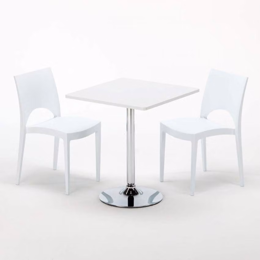 Tavolo quadrato bianco e 2 sedie Set di bastoni da interno in polipropilene colorato Grand Soleil Paris Cocktail - Bianco