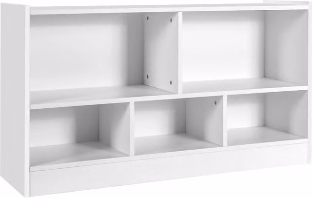 Libreria in legno con 5 scompartimenti per bambini e organizer giocattoli, colore bianco, L: 61.5 cm, H: 28.5 cm, P: 20 cm
