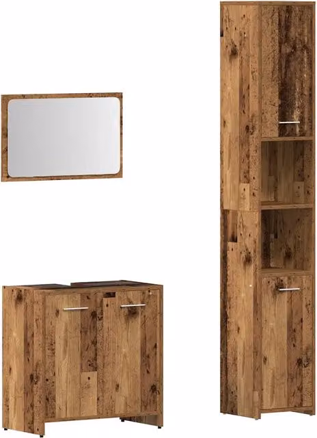 Set Mobili da Bagno | Armadio da bagno 3 pz Legno Antico in Legno Multistrato