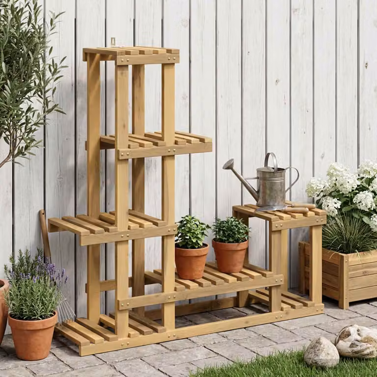 vidaXL Supporto per piante moderno in legno di acacia Bianco L: 93,5 cm, P: 25 cm, H: 91,5 cm