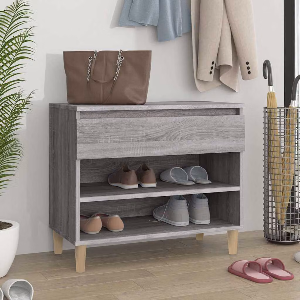 Scarpiera moderna vidaXL in legno Grigio, sospesa a parete, L: 70 cm, P: 36 cm, H: 60 cm