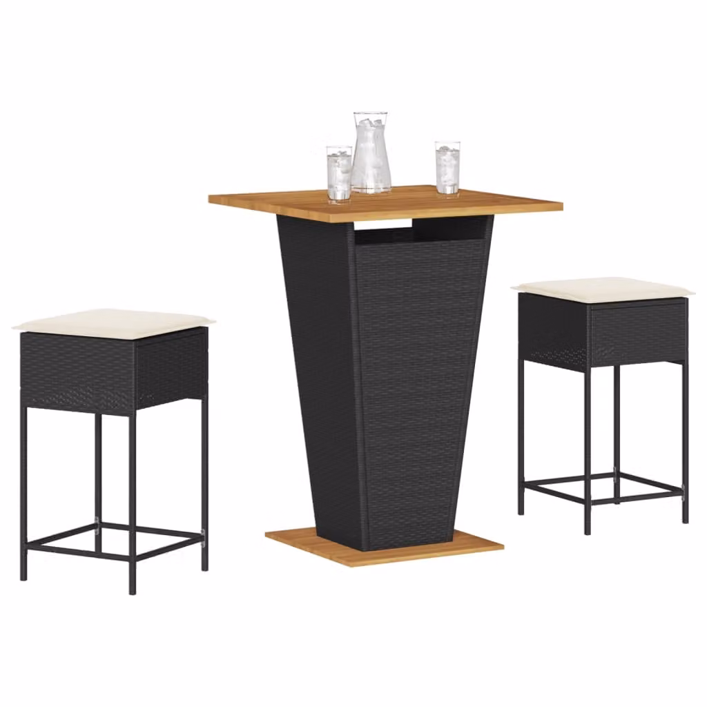 vidaXL Set Bar da Giardino Moderno in Legno di Acacia e Polyrattan Nero e Bianco