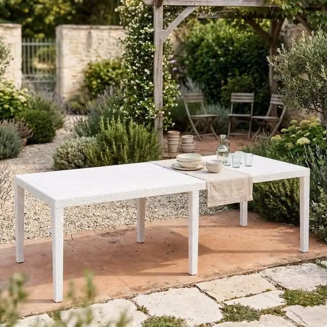 Abbaviva Tavolo da Esterno Rettangolare Estendibile per 10 Posti, Bianco, L/P/H: 150 x 90 x 72 cm – 1