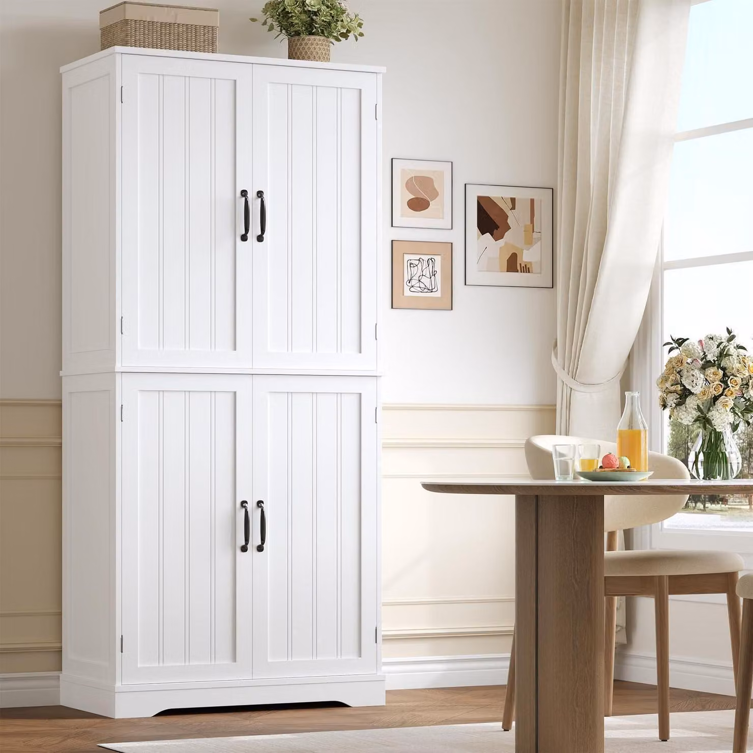 Armadio alto da cucina, altezza 180 cm, con 4 ante e 2 ripiani, dimensioni 180x80x40 cm, colore bianco