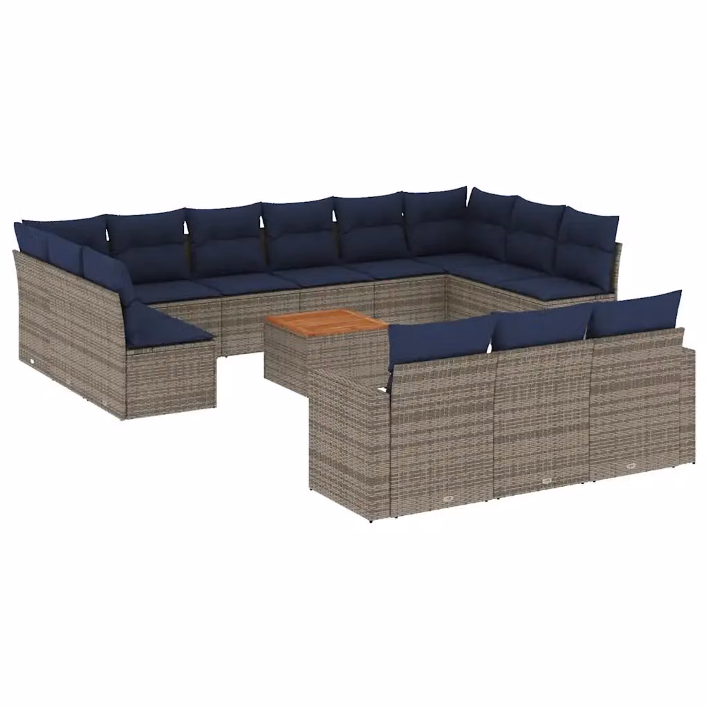 Set da giardino vidaXL in legno di acacia oliato con 14 pezzi e cuscini grigi e blu – 2