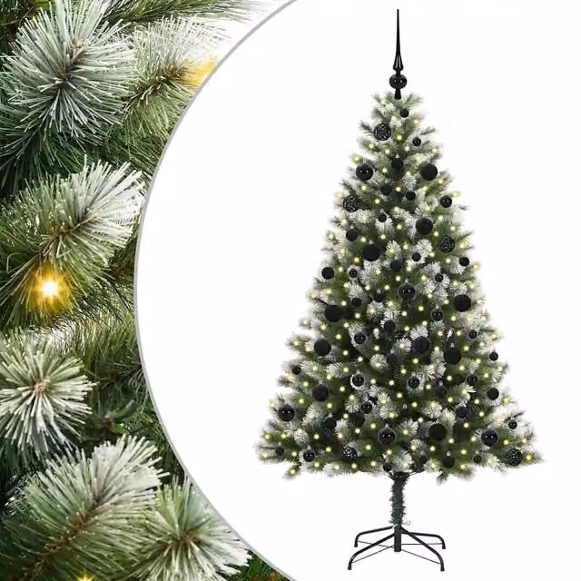 Albero di Natale artificiale con neve fioccata e luci LED warm white, verde e bianco, H: 180 cm, L: 102 cm, P: 102 cm – 1