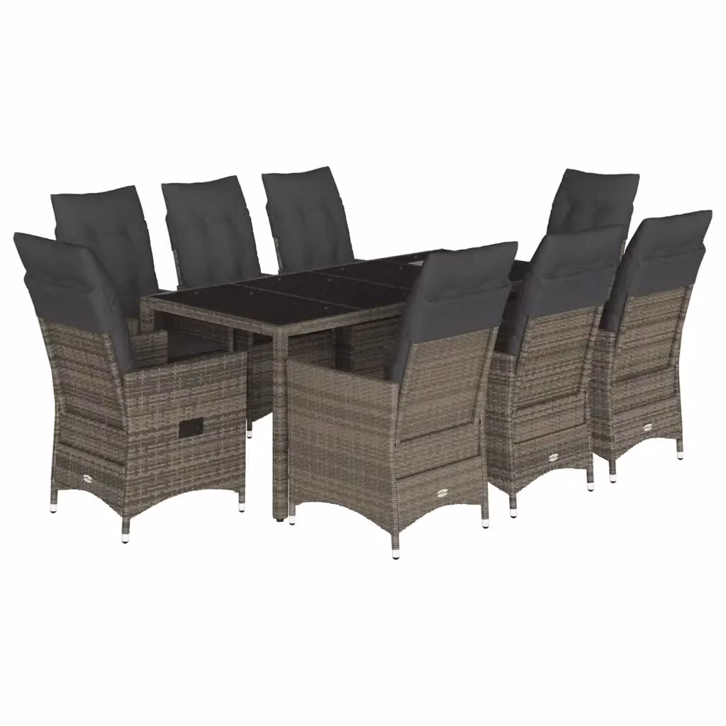 Set da Pranzo da Giardino vidaXL 9 pz in Polyrattan e Metallo con Piano in Vetro Grigio – 2