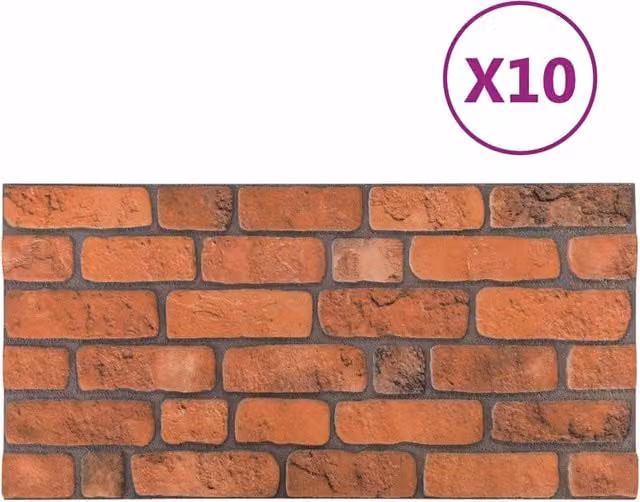 Set di 10 pannelli da parete autoadesivi in schiuma EPS color terracotta con design geometrico rustico, L: 100 cm x H: 50 cm, modello CFW8911099 – 1