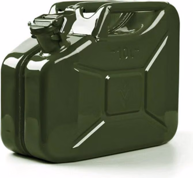 Tanica di carburante 10l verde oliva RAL 6003 lamiera d'acciaio L345xL165xH275mm VALPRO