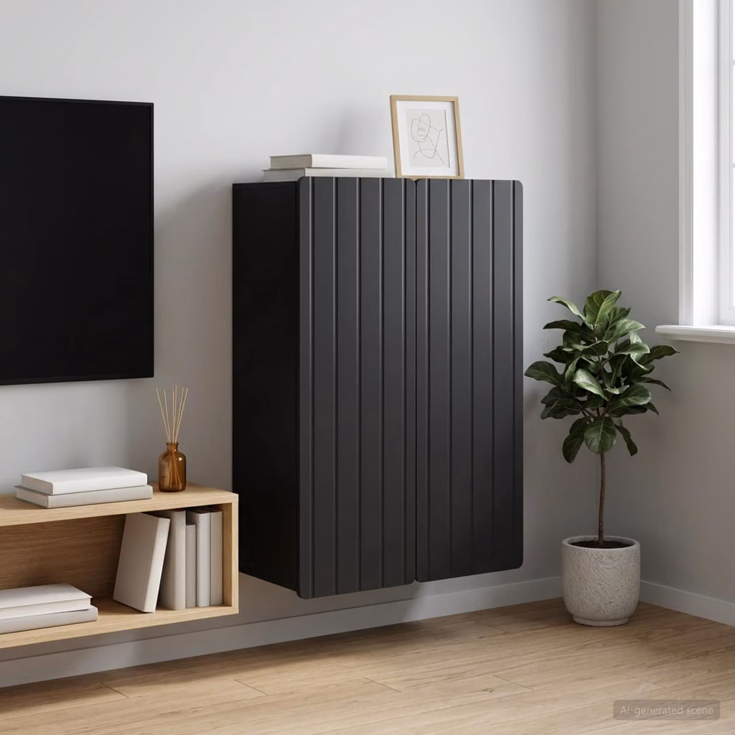 Mobiletto a muro vidaXL Nero Moderno in MDF con ante a battente e ripiani interni L 66 cm x P 34,5 cm x H 92 cm