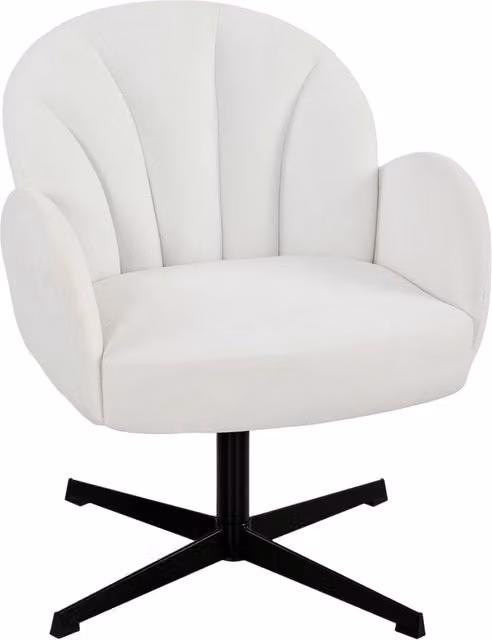 Poltrona Girevole Minimal in Velluto con Schienale a Conchiglia e Cuscino a Molle, Colore Crema/Beige