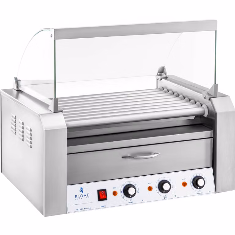 Expondo Royal Catering Griglia per hot dog - 9 rulli - Cassetto scaldavivande - Acciaio inossidabile