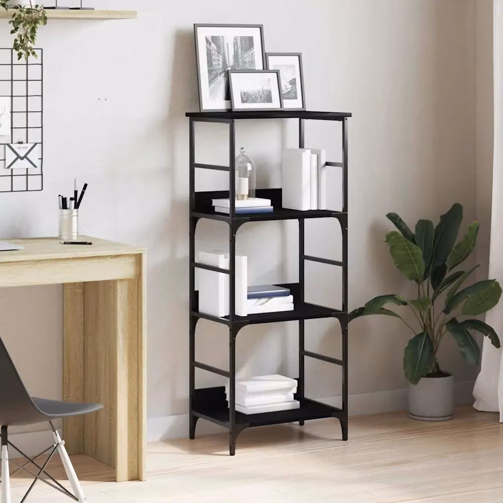 Libreria moderna vidaXL a 3 livelli in metallo e MDF nero L/P/H: 50 x 33 x 117,5 cm