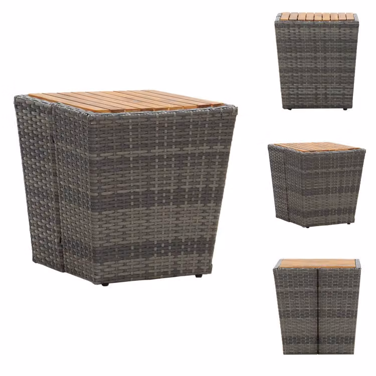 vidaXL Tavolino grigio 41,5×41,5×43 cm in poly rattan e legno massiccio - Tavoli da giardino