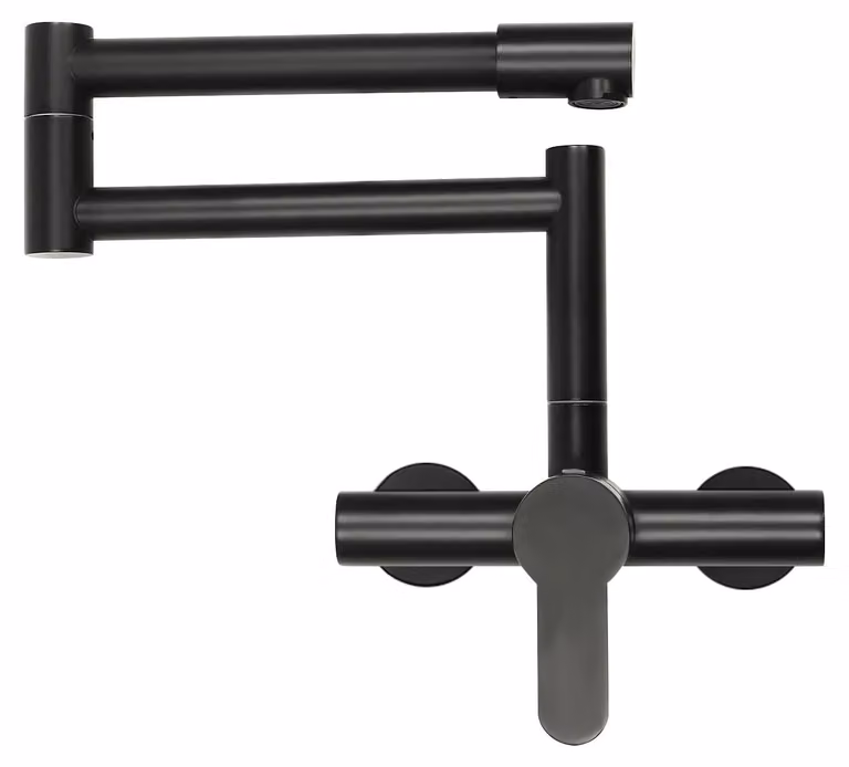 Rubinetto da cucina pieghevole - Miscelatore monocomando da parete, a due fori, solo acqua fredda - Girevole a 360° - Attacco G1/2 - Distanza tra i fori: 15 cm - Colore: nero