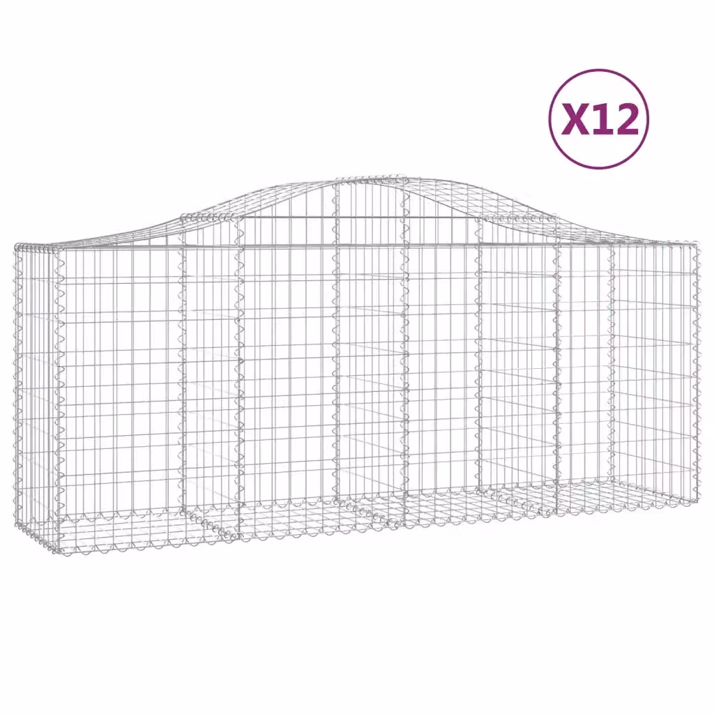 Set di 12 Cesti Gabbioni ad Arco vidaXL in Acciaio Zincato Grigio L: 200 cm, P: 50 cm, H: 80-100 cm – 2