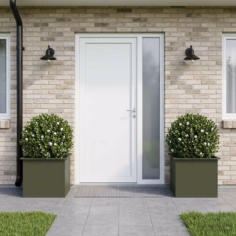 Set di 2 fioriere da giardino con LED vidaXL in acciaio, colore verde, L: 50 cm, P: 60 cm, H: 48 cm