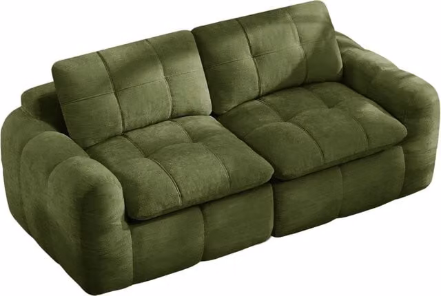 Divano modulare 2 posti con seduta profonda e schienale ergonomico, in ciniglia verde, 194 × 97 × 68 cm