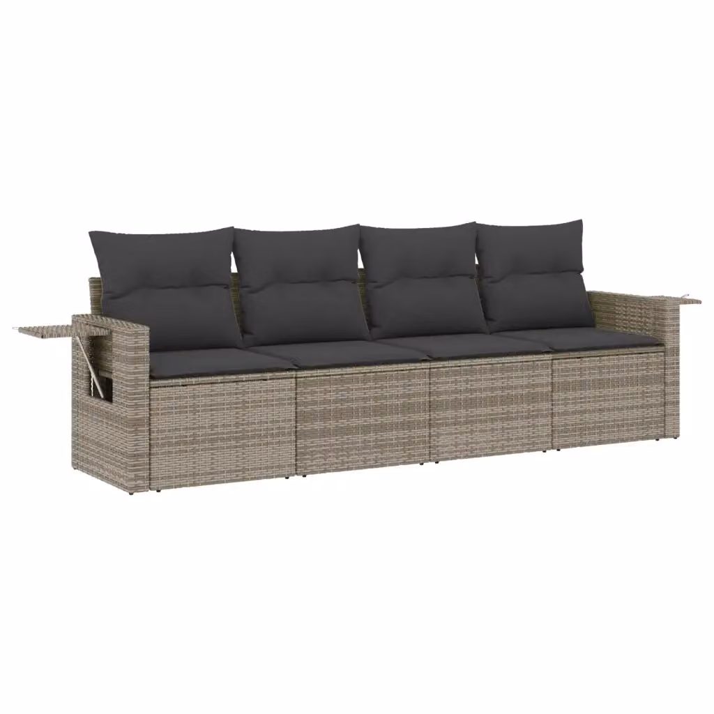 vidaXL Set Divani da Giardino 4 pz in Polyrattan Grigio con Cuscini e Tavolino – 2