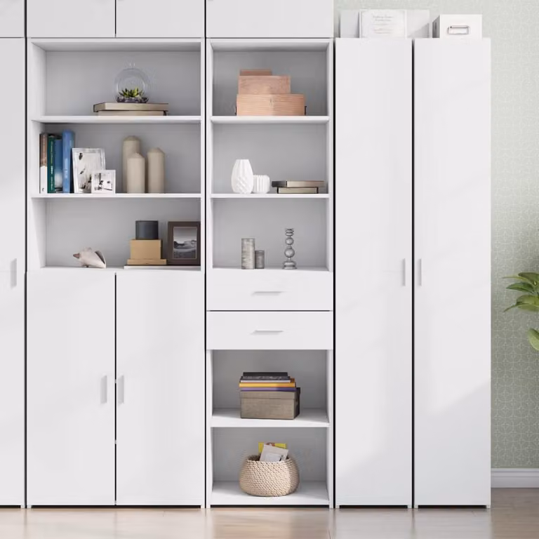 vidaXL Credenza Bianca Moderna in Legno Multistrato L: 50 cm, P: 42,5 cm, H: 185 cm