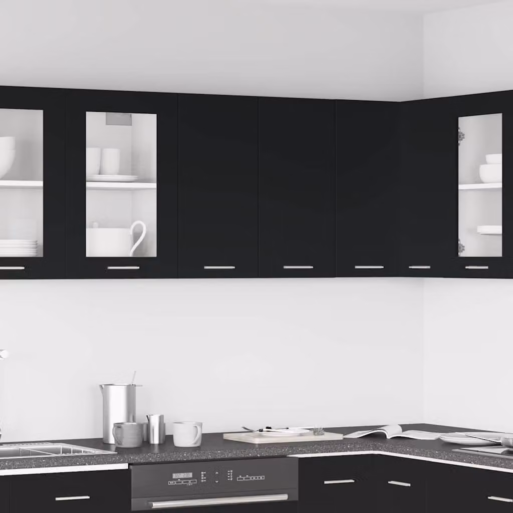 Pensile da cucina moderno vidaXL Lyon nero in legno MDF con ante a battente L 60 x P 31 x H 60 cm