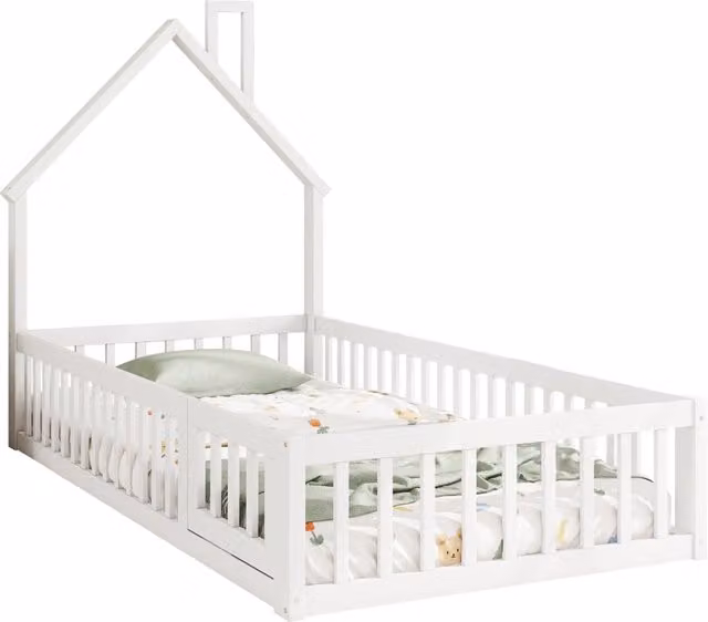 Letto Casetta Singolo per Bambini in Legno e MDF Bianco L/P/H: 90 x 200 x 120 cm