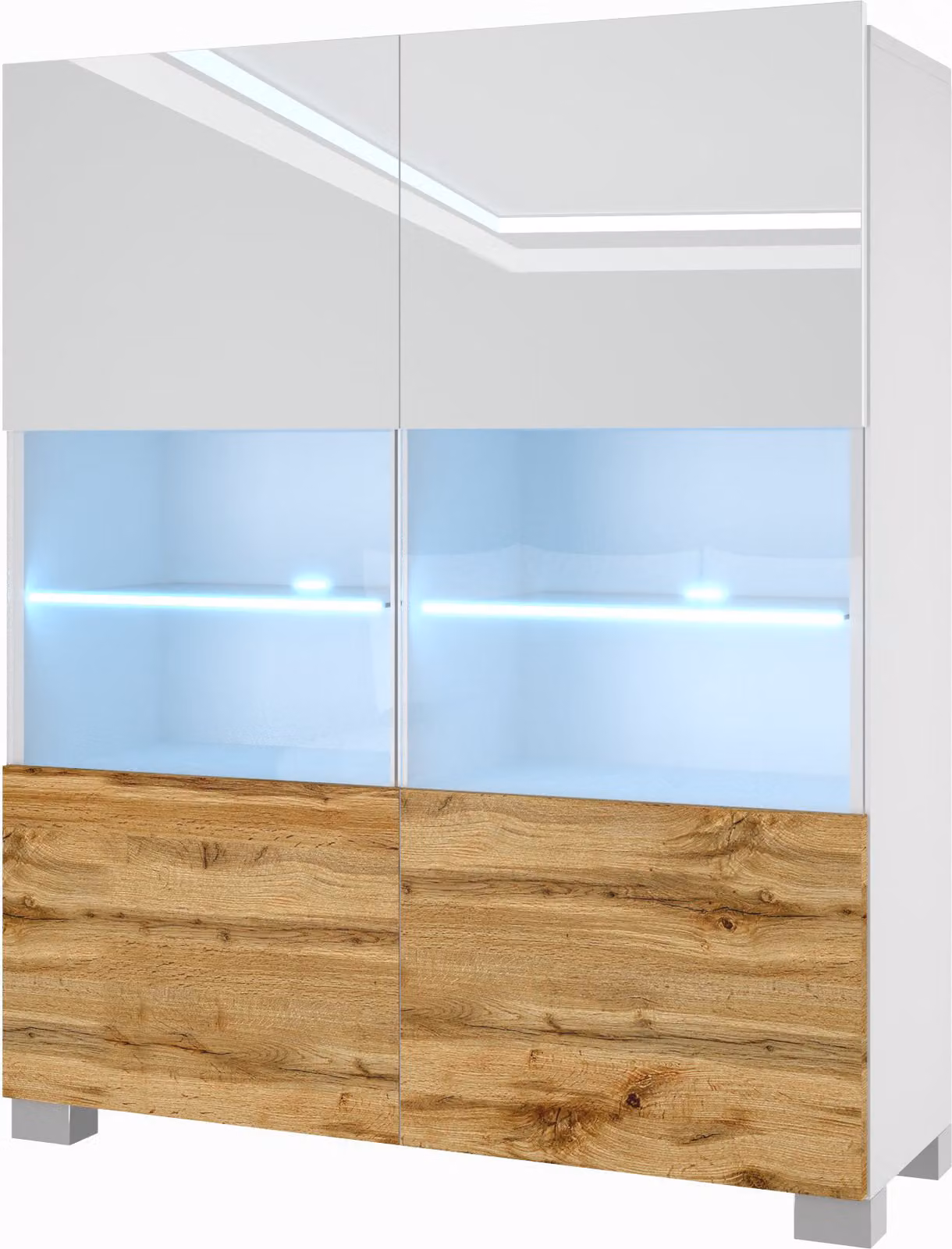BELINI cassettiera credenza soggiorno camera da letto armadio a colonna con luci LED (bianco / rovere Wotan)