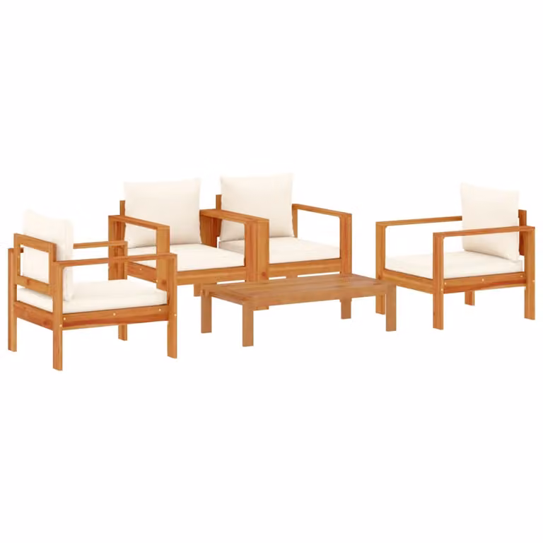 Set Divano da Giardino 5 pz con Cuscini Legno Massello Acacia