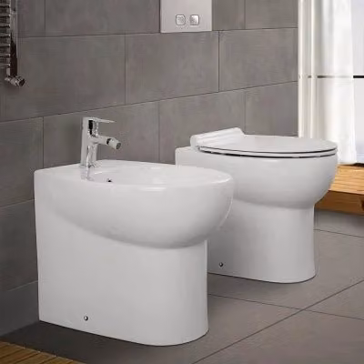 Sanitari filomuro salvaspazio INBAGNO in ceramica bianca con copri wc incluso L: 49 cm, P: 40 cm, H: 36,5 cm