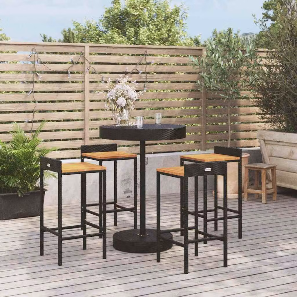 Set Bar da Giardino vidaXL in 5 Pezzi Nero con Polyrattan e Legno di Acacia