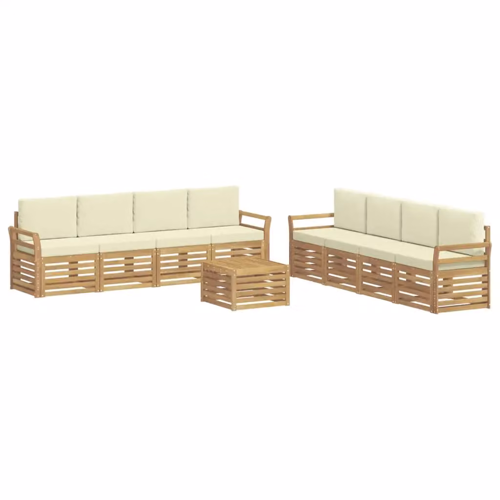 Set di mobili da giardino vidaXL in legno di acacia con divano a 3 posti, tavolino da caffè e cuscini, Bianco e Beige – 2