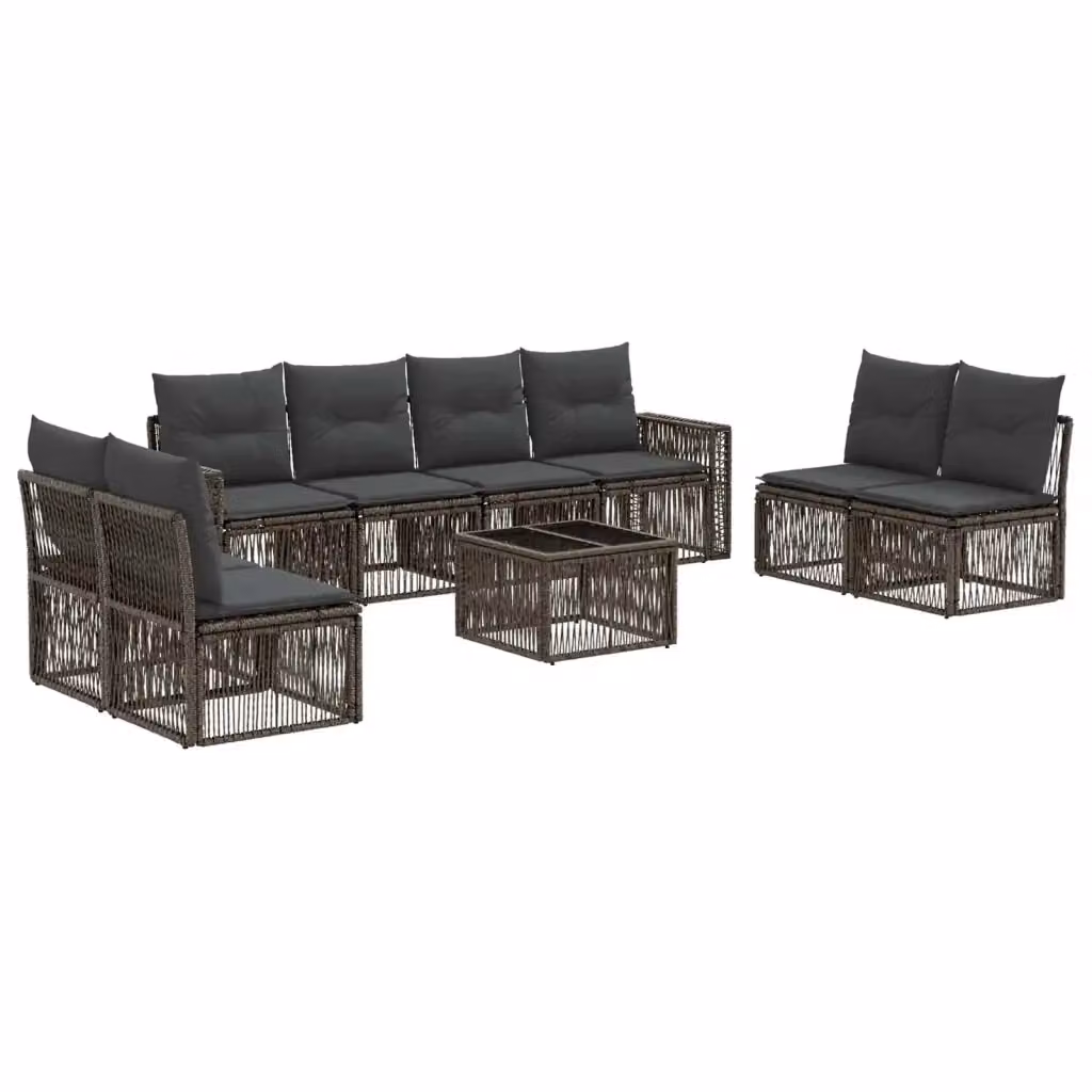 Set Divano da Giardino 9 pz vidaXL in Polyrattan Grigio e Antracite con Cuscini e Tavolino da Esterno – 2